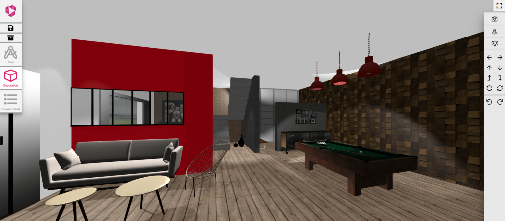 Exemple salon en 3D sur un logiciel de décoration